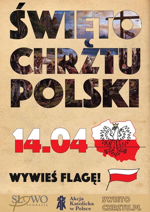 Plakat z informacją: Święto Chrztu Polski 14.04.