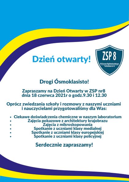 Plakat przedstawiający harmonogram dania otwartego