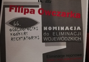 Zdjęcie przedstawia dyplom nominacji do eliminacji wojewódzkich 66 Ogólnopolskiego Konkursu Recytatorskiego