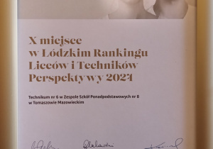 Dyplom za X miejsce włóczkiem rankingu Perspektyw 2024